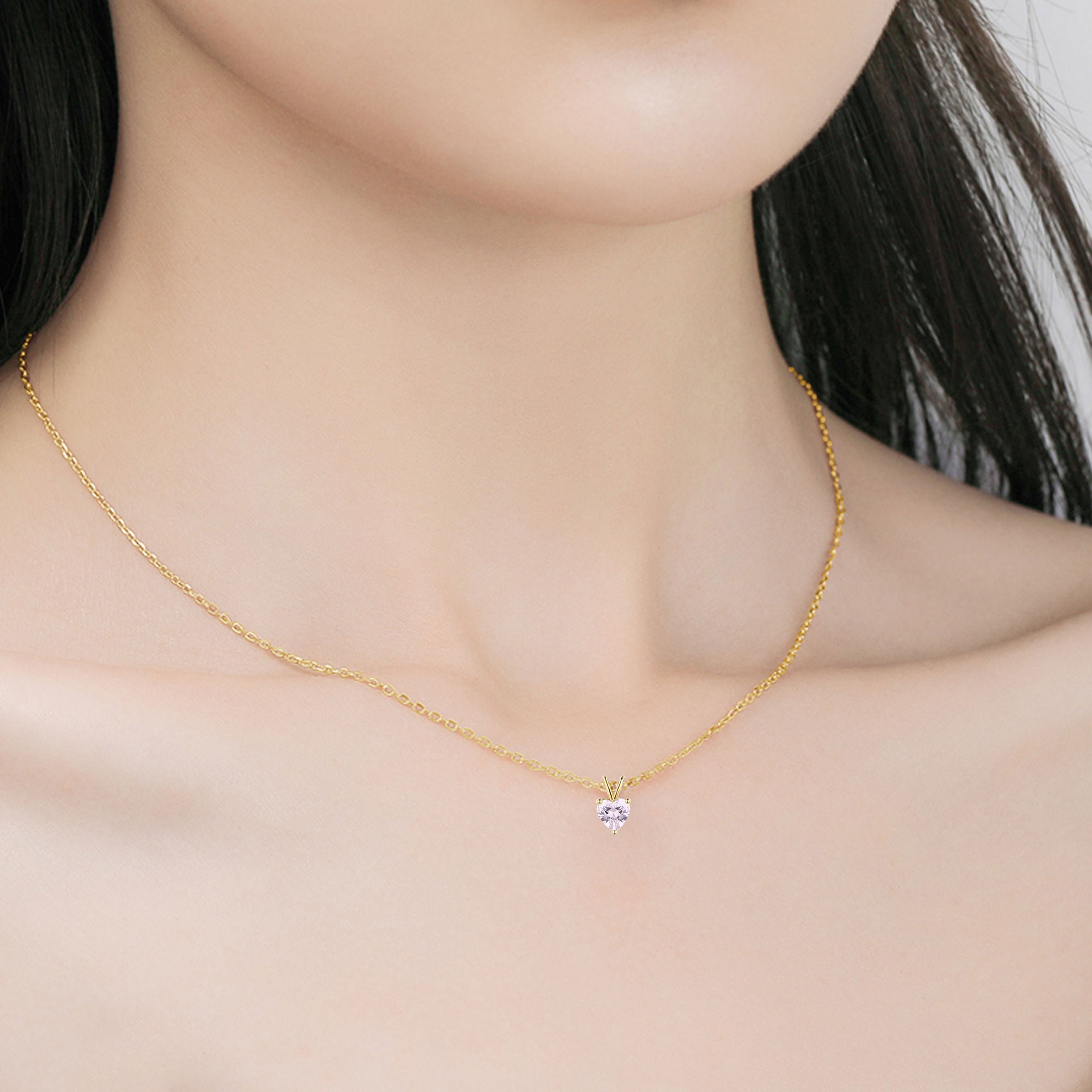 Rosa – Amour Hjerteformet Rosa Diamantkjede